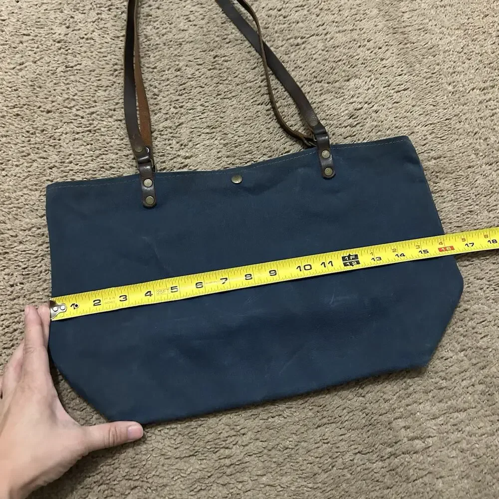 In Blue Handmade Waxed Canvas & Leather Farmers Market tote Bag